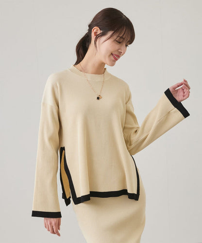 Apricot - Contrast Round-Neck Elegant Two Piece Set