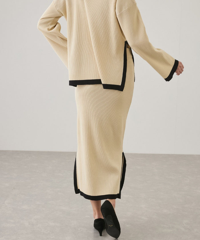 Apricot - Contrast Round-Neck Elegant Two Piece Set