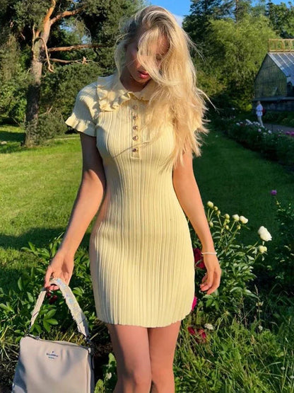 High-Waist Knitted Vintage Mini Dress