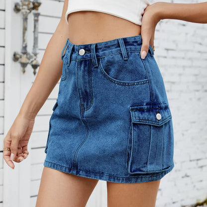 Tooling Pocket Washed Denim Skirt