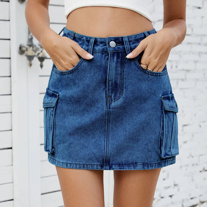 Tooling Pocket Washed Denim Skirt