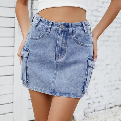 Tooling Pocket Washed Denim Skirt