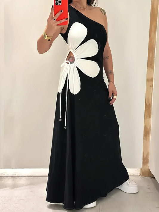 Printed Flower Sleeveless Back Zipper Long Floral Dress