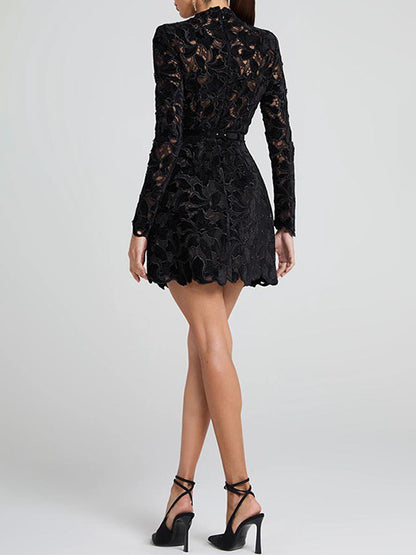 Lace Dress High Neck Long Sleeve Birthday Party Spring Mini Dress For Women 2026