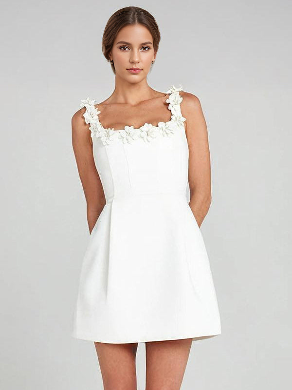 A-line Dress with Floral Embellishments No-sleeve Backless Birthday Party Mini Bud Dress For Women 2026