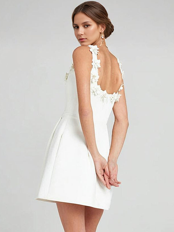 A-line Dress with Floral Embellishments No-sleeve Backless Birthday Party Mini Bud Dress For Women 2026