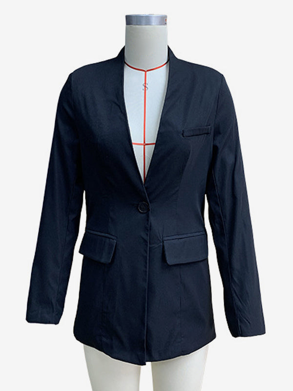 Classic Black Blazer Jacket For Women V-neck One Button Slim Fit Spring Outerwear 2026