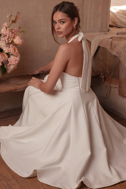 White – Ruched Slim-Fit Halter Dress