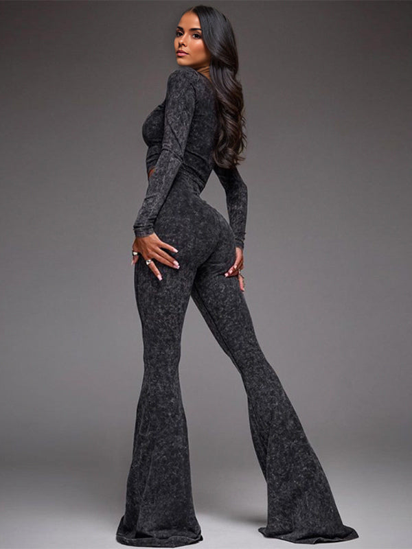 Two Piece Co-ord Set For Hot Girls High Neck Zip-Up Crop Top And Flare Pants Spring Outfit 2026