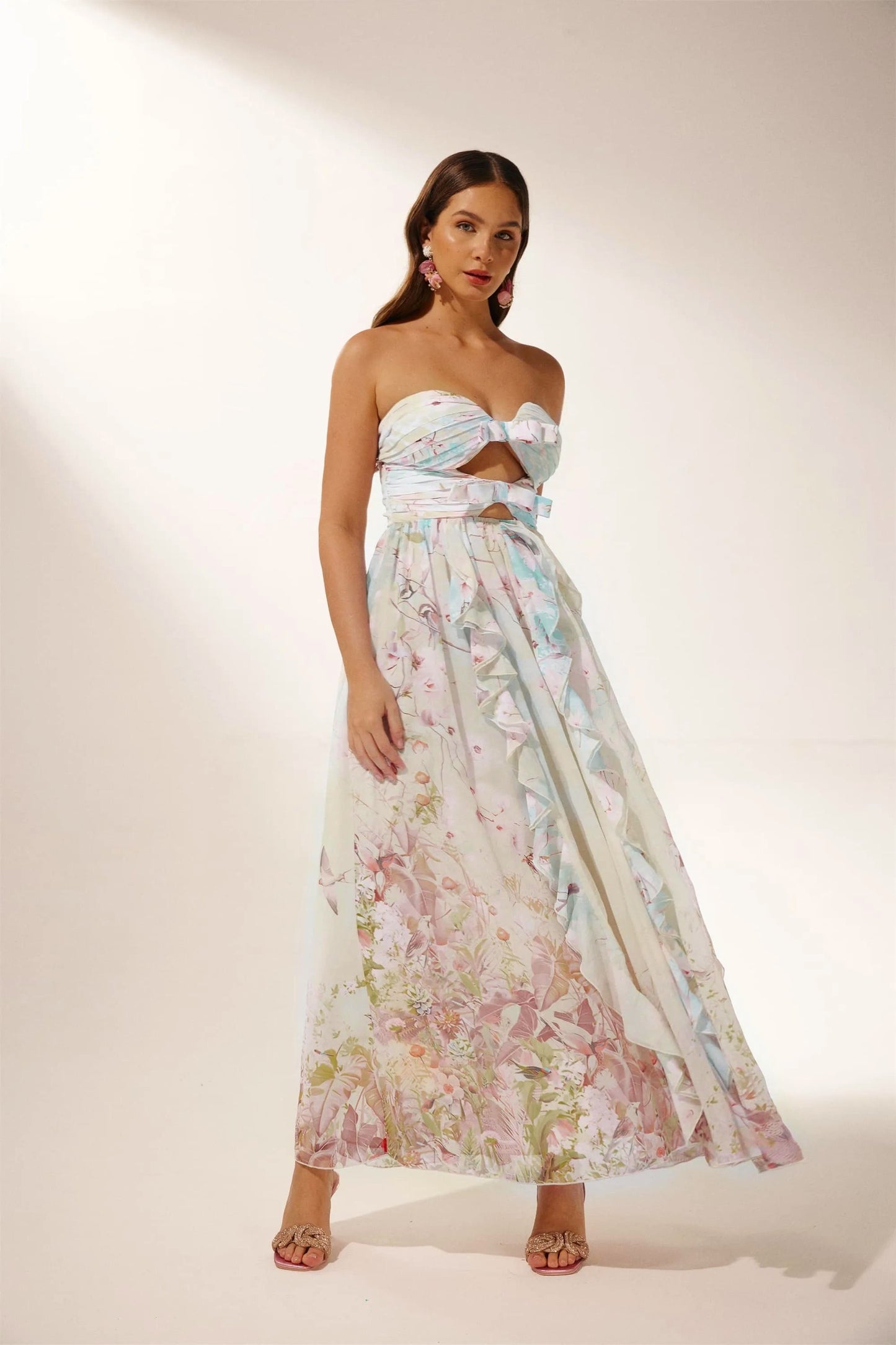 Octavia Printed Cut-out Ruffle Maxi Dress