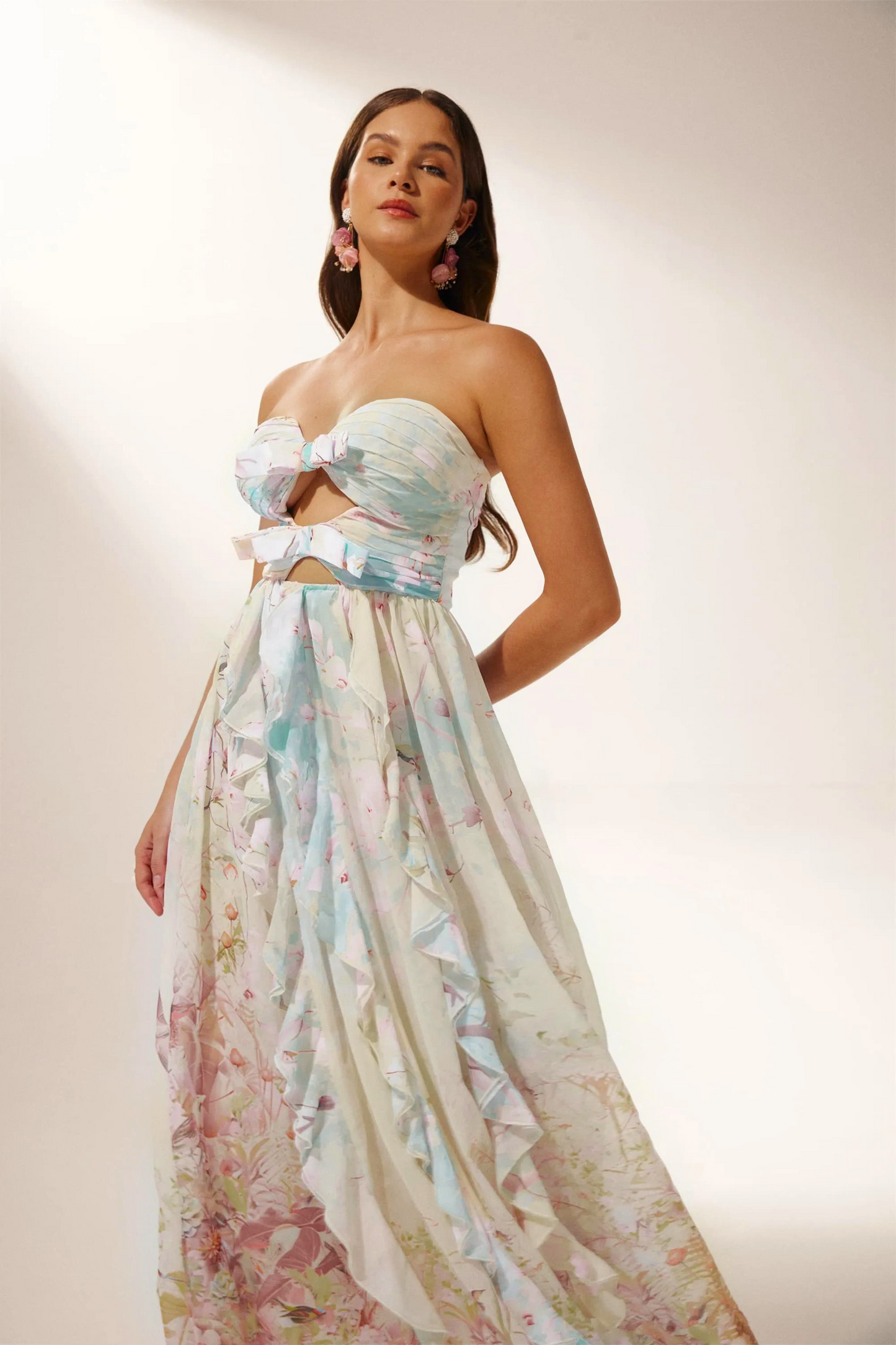 Octavia Printed Cut-out Ruffle Maxi Dress