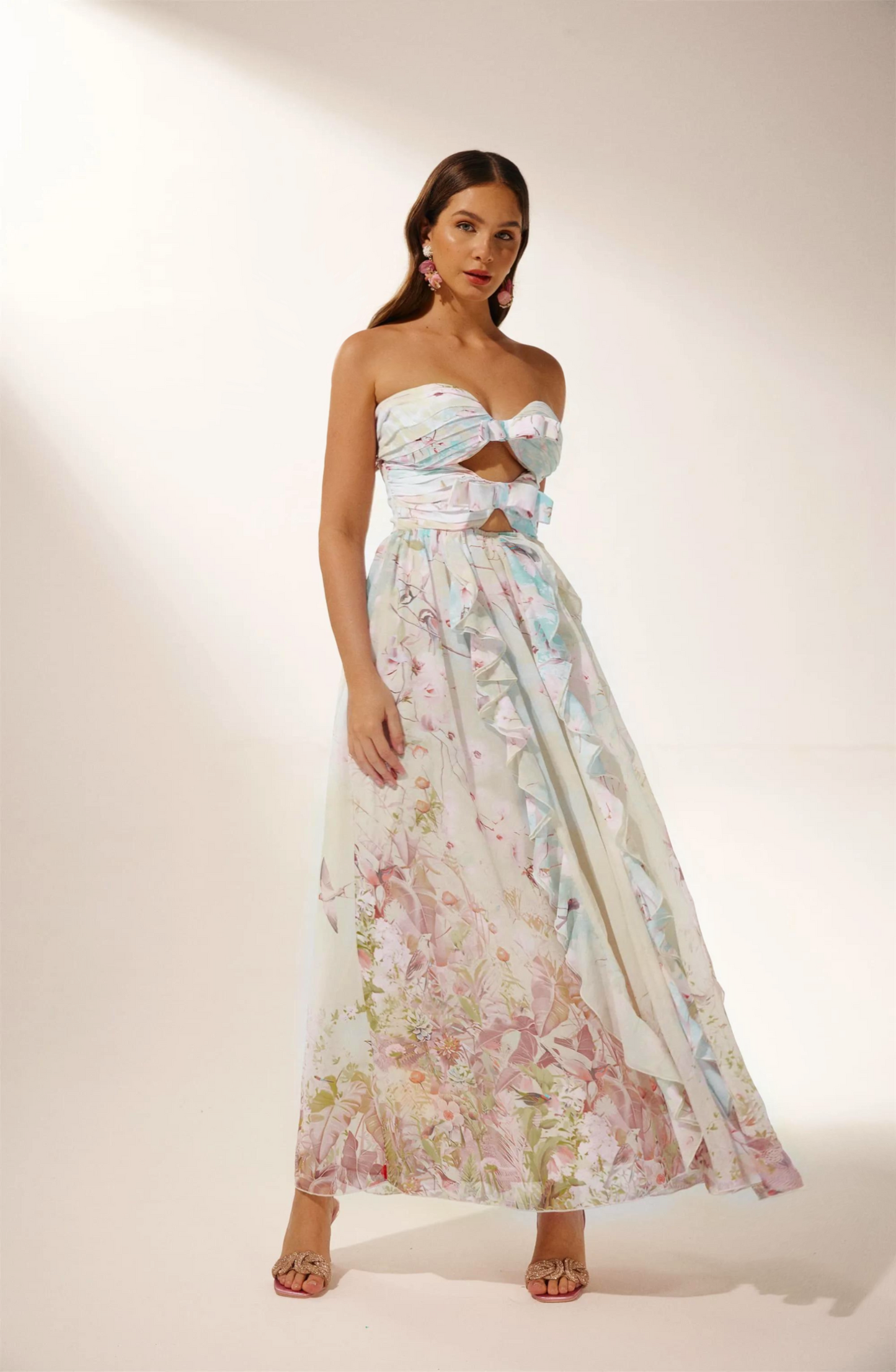 Octavia Printed Cut-out Ruffle Maxi Dress