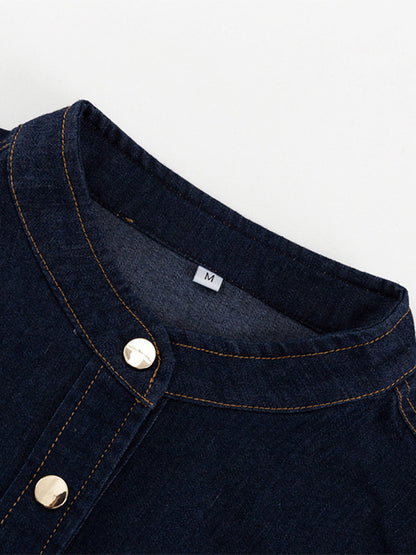 Denim Skater Dress Puff Sleeve Button-Up A-line Mini Dress For Women 2026