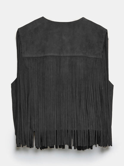 Western Cowgirl Fringe Vest Crew Neck Bohemian Spring Suede Jacket For Women 2026