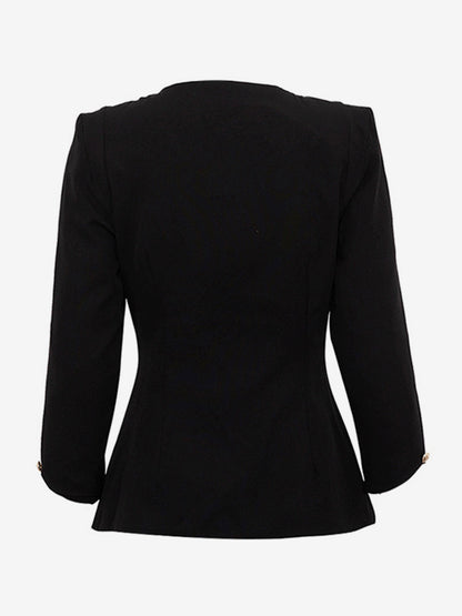 Square Neck Button-Up Blazer Jacket With Gold Buttons Slim Fit Black Top For Women 2026