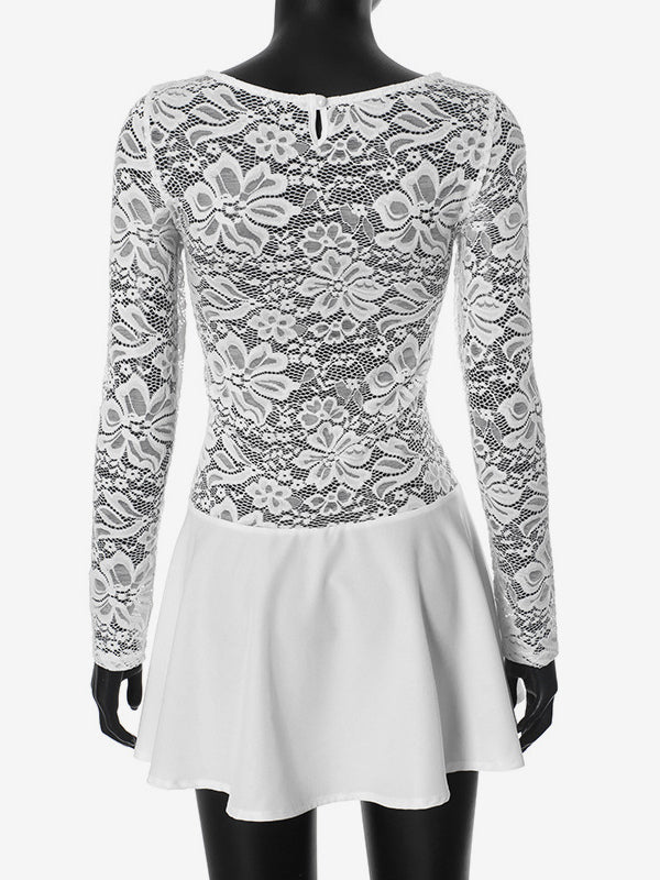 Lace Overlay A-line Dress Sheer Long Sleeve Mini Party Dress For Women 2026