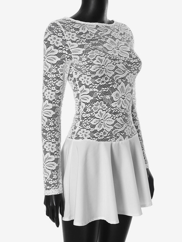 Lace Overlay A-line Dress Sheer Long Sleeve Mini Party Dress For Women 2026