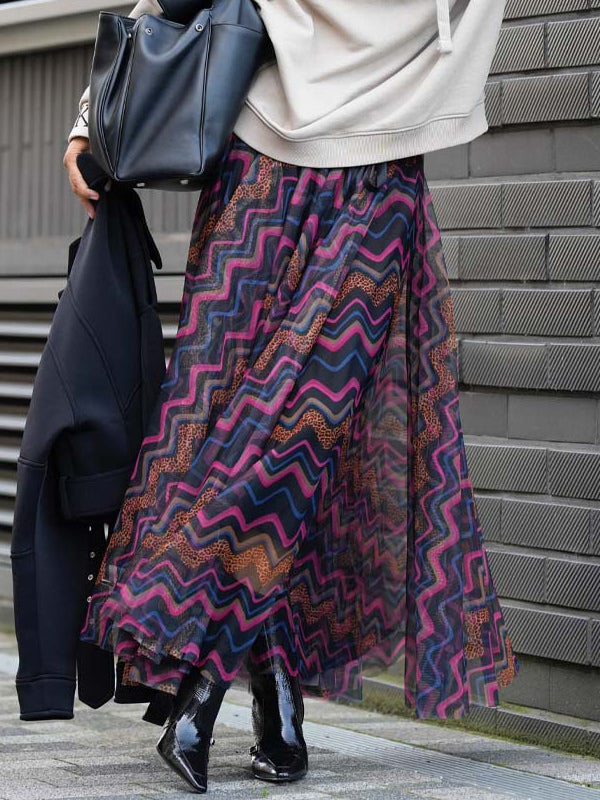 Mesh Skirt With Wavy Stripes Flowing Long Skirt For Women 2026