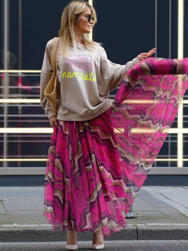 Mesh Skirt With Wavy Stripes Flowing Long Skirt For Women 2026