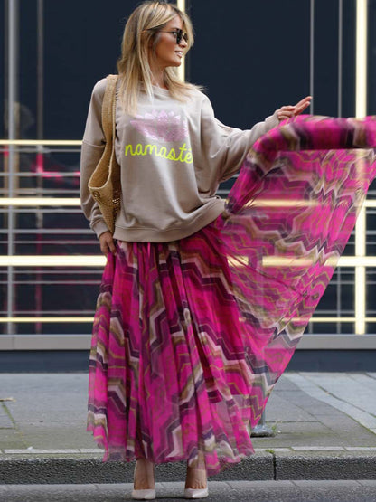Mesh Skirt With Wavy Stripes Flowing Long Skirt For Women 2026