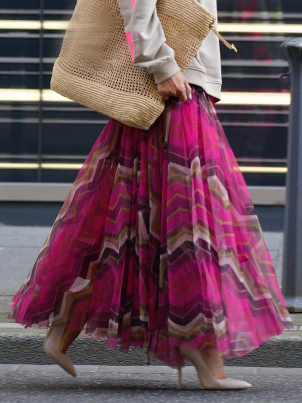Mesh Skirt With Wavy Stripes Flowing Long Skirt For Women 2026