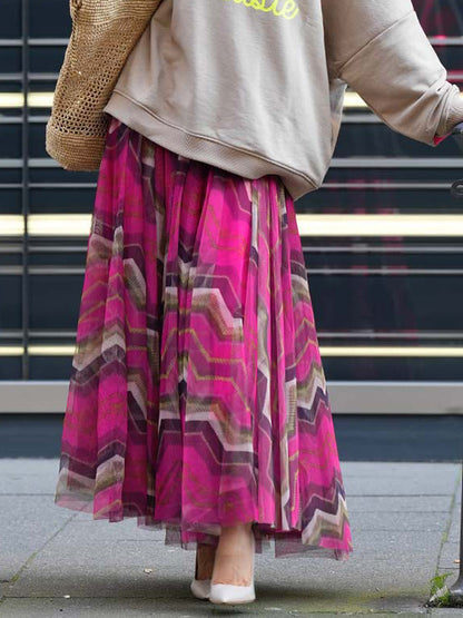 Mesh Skirt With Wavy Stripes Flowing Long Skirt For Women 2026