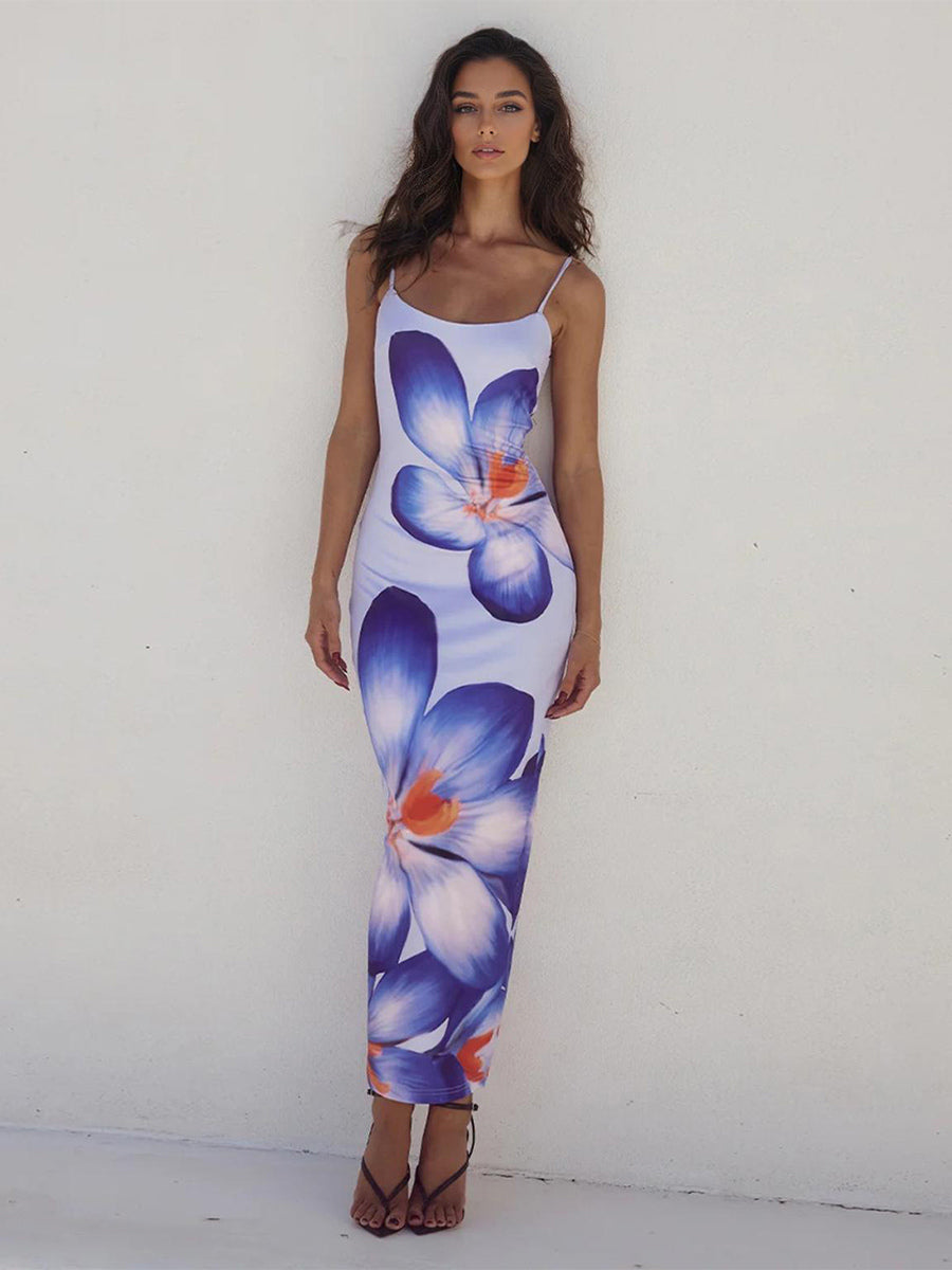 Floral Print Maxi Slip Dress for Women - Sexy Back Slit Sleeveless Bodycon Cami Sundress - Summer Beach Vacation 2026