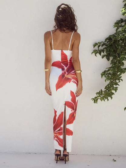 Floral Print Maxi Slip Dress for Women - Sexy Back Slit Sleeveless Bodycon Cami Sundress - Summer Beach Vacation 2026