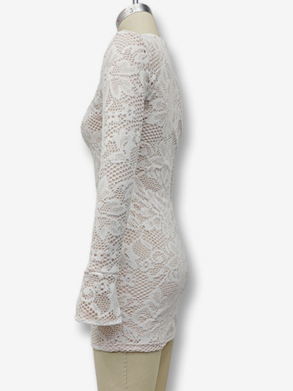 Mini Lace Dress With Cutout Long Sleeve High Neck Sexy Bodycon Club Dress For Women 2026