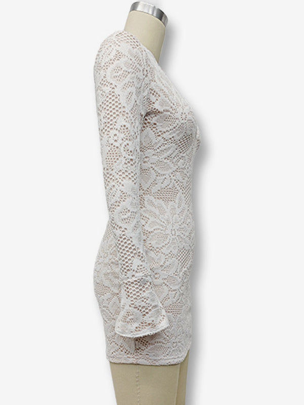 Mini Lace Dress With Cutout Long Sleeve High Neck Sexy Bodycon Club Dress For Women 2026