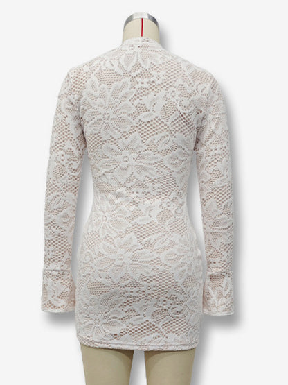 Mini Lace Dress With Cutout Long Sleeve High Neck Sexy Bodycon Club Dress For Women 2026
