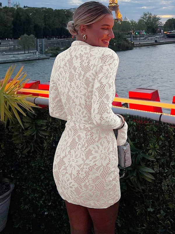 Mini Lace Dress With Cutout Long Sleeve High Neck Sexy Bodycon Club Dress For Women 2026