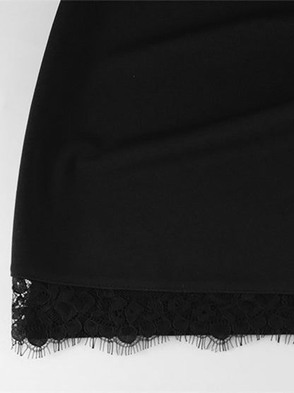 Black Bodycon Mini Dress With Lace Trim High Neck Sexy Club Dress For Women 2026