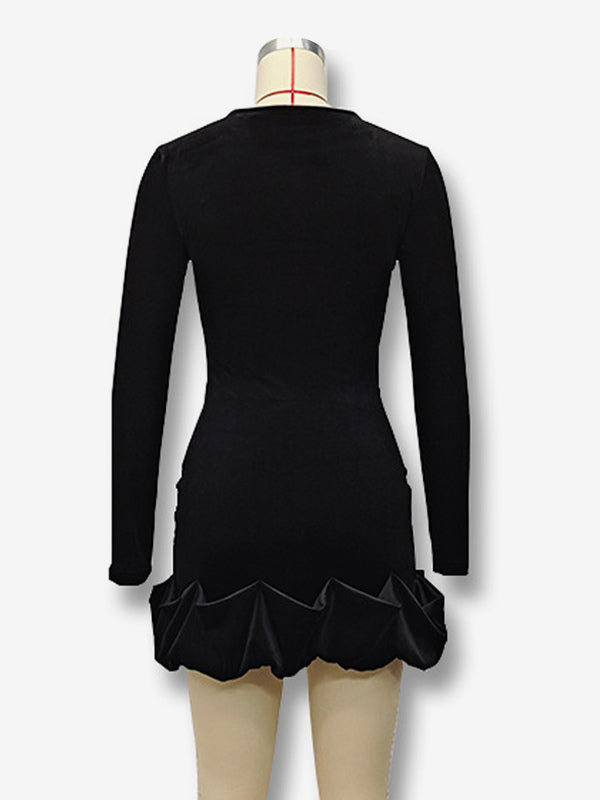Elegant Velvet Mini Dress With Ruffle Hem Long Sleeve Bodycon Dress For Women 2026