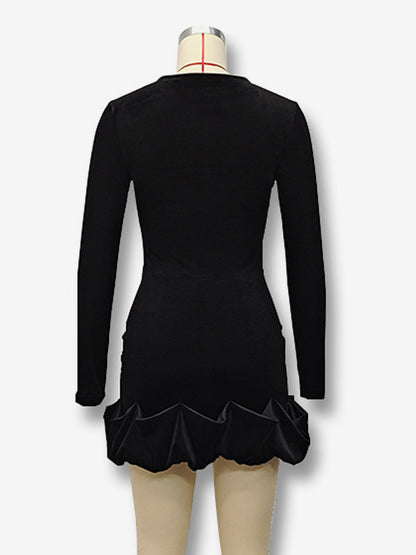 Elegant Velvet Mini Dress With Ruffle Hem Long Sleeve Bodycon Dress For Women 2026