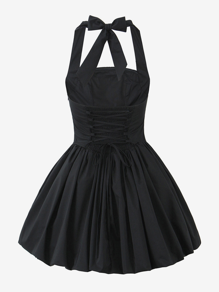 Halter Mini Dress In Black Square Neck A-Line Sexy Birthday Party Dress For Women 2026