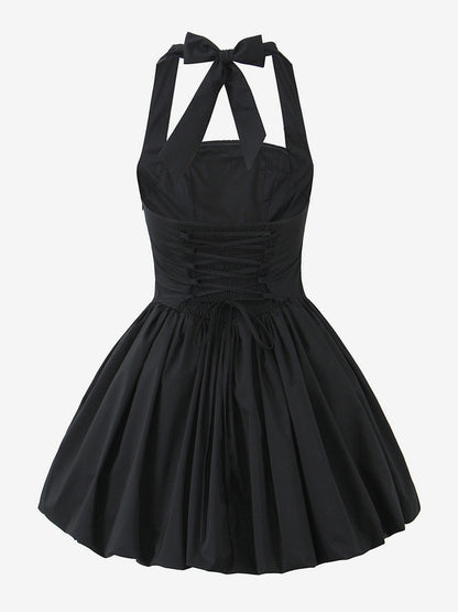 Halter Mini Dress In Black Square Neck A-Line Sexy Birthday Party Dress For Women 2026