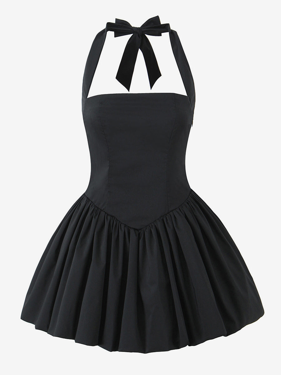 Halter Mini Dress In Black Square Neck A-Line Sexy Birthday Party Dress For Women 2026