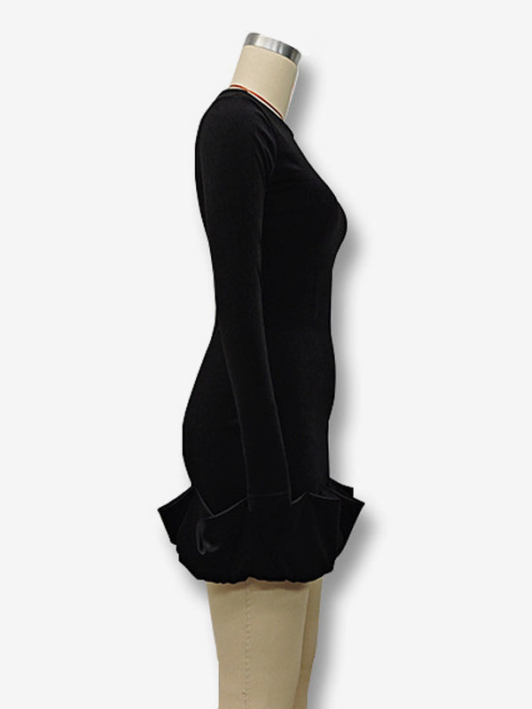 Elegant Velvet Mini Dress With Ruffle Hem Long Sleeve Bodycon Dress For Women 2026