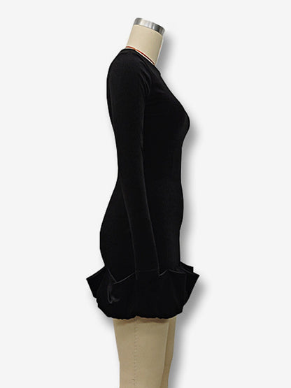 Elegant Velvet Mini Dress With Ruffle Hem Long Sleeve Bodycon Dress For Women 2026