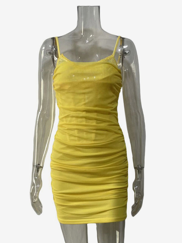 Soft Pink Mini Slip Dress With Spaghetti Straps Ruched Bodycon Dress For Women 2026
