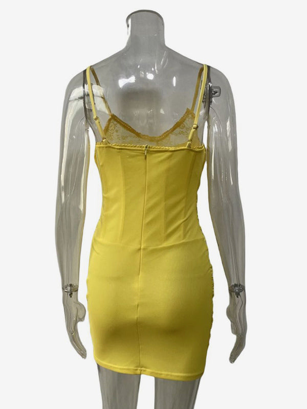 Soft Pink Mini Slip Dress With Spaghetti Straps Ruched Bodycon Dress For Women 2026