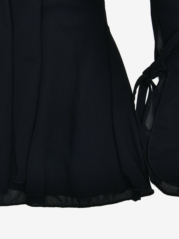 Mini Dress With Tie Front V-neck Long Sleeve Ruched Waist Skater Dress For Women 2026