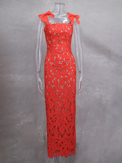Bodycon Long Dress With Bow Straps Summer Long Party Dress For Women 2026