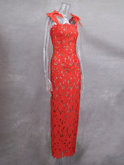 Bodycon Long Dress With Bow Straps Summer Long Party Dress For Women 2026