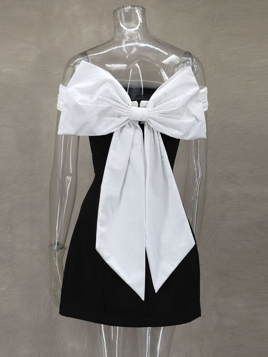 Off-Shoulder Mini Dress With Bow Back A-Line Birthday Party Dress For Women 2026