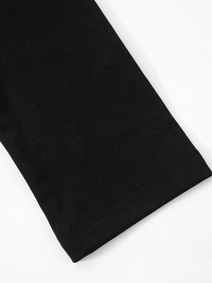 Black Cutout Bodycon Dress Padded Shoulder Long Sleeves Mini Dress For Women 2026