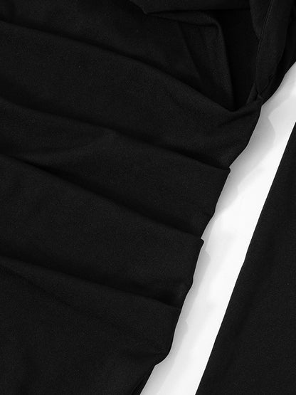 Black Cutout Bodycon Dress Padded Shoulder Long Sleeves Mini Dress For Women 2026
