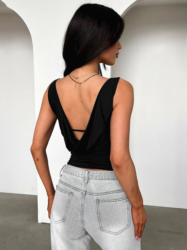 Black Tanks Top Sleeveless V-back Ruched Summer Top For Women 2026