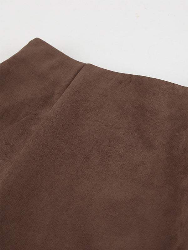 Elegant Brown Suede A-Line Maxi Skirt For Women 2026